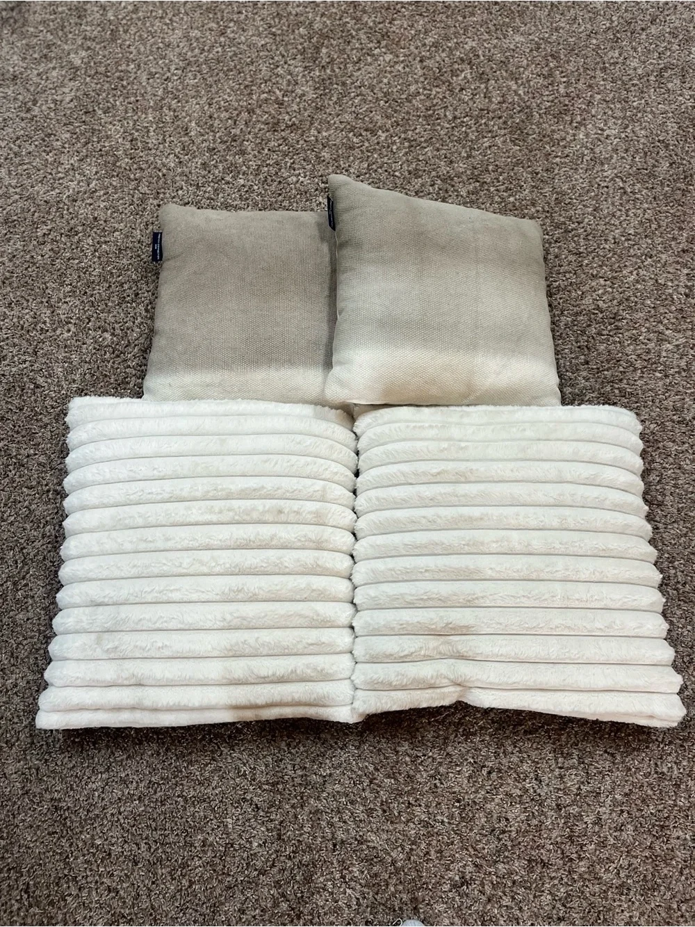 Neutral Cream Ribbed and Plush Accent Pillow Set by Unknown Brand